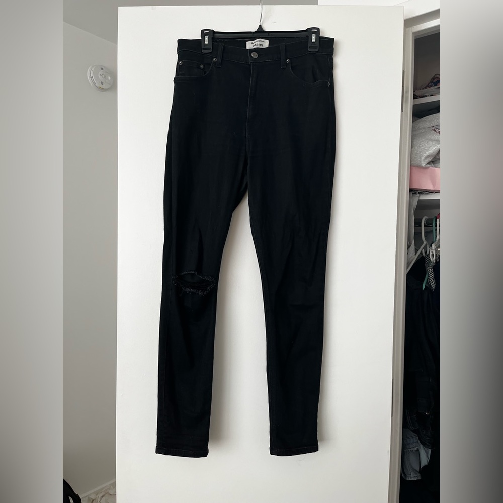 Reformation high and skinny distressed black jeans